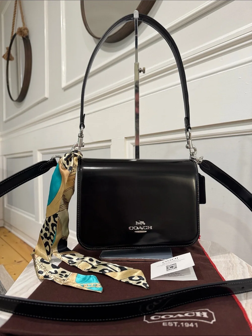 COACH Bag Quinn Black Patent Leather Crossbody Shoulder Satchel Bag NWOT - Picture 4 of 17